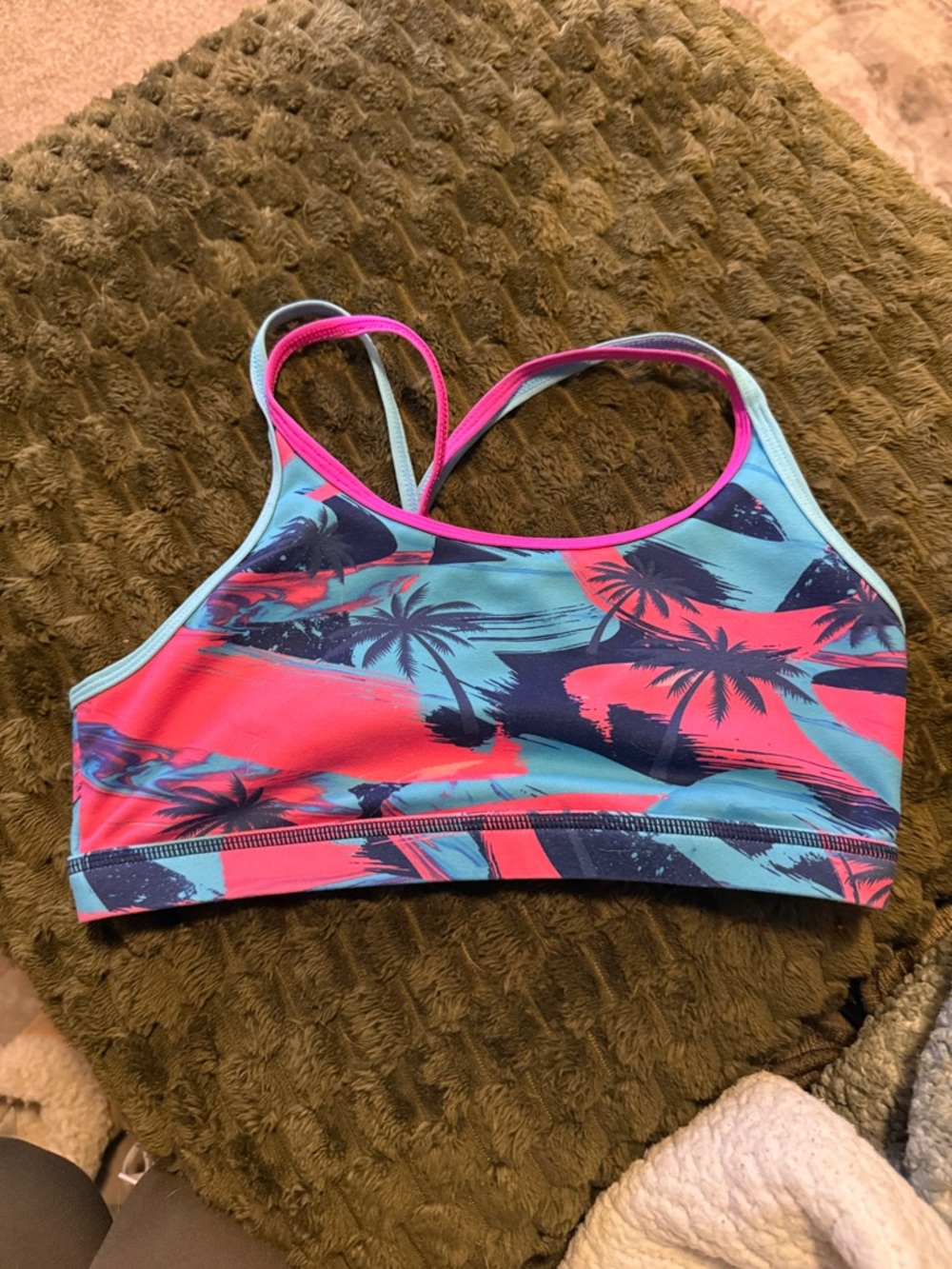 Born primitive warrior Strappy Sports Bra - Pink & Aqua Accents